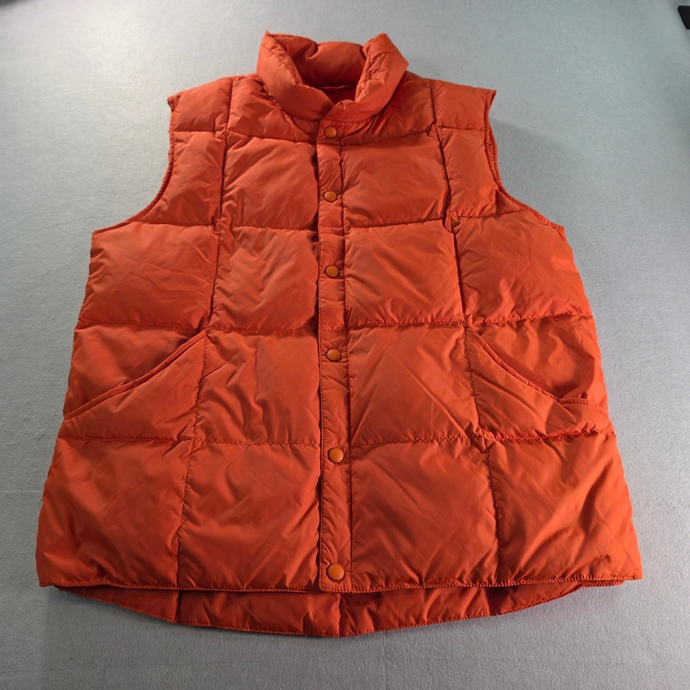 Lands End Mens Orange Goose Down Puffer Vest Size M 38-40 Quilted Snap Front